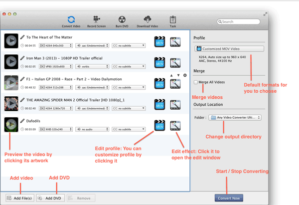 Interface do Any Video Converter Ultimate para Mac