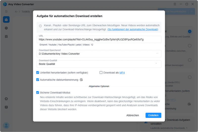 Auto-Download-Aufgabe anpassen