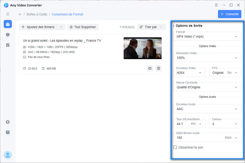 Ajustez les paramètres de sortie