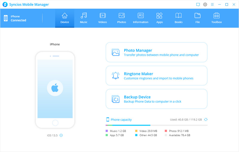Syncios Mobile Manager homepage