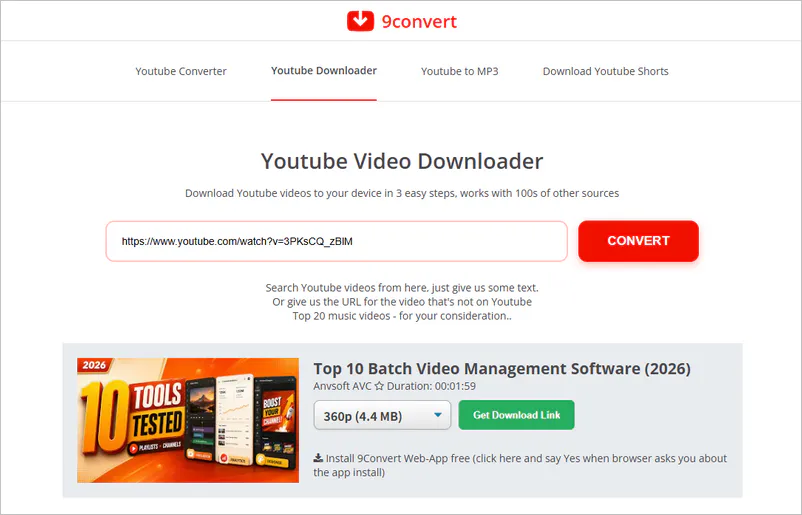 9convert video downloader site