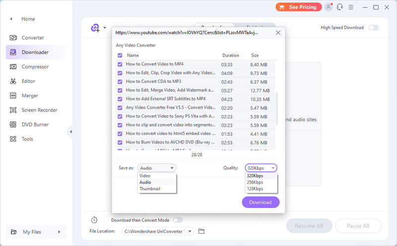 select audio downloading format quality wondershare uniconverter