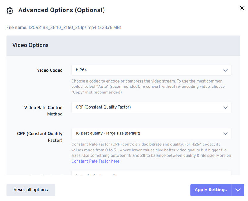 convertfree advanced settings