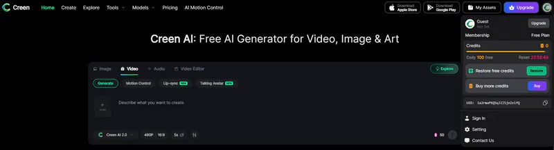 creen ai video generator free no sign up