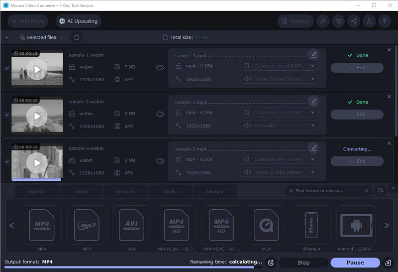 upload videos in movavi video converter