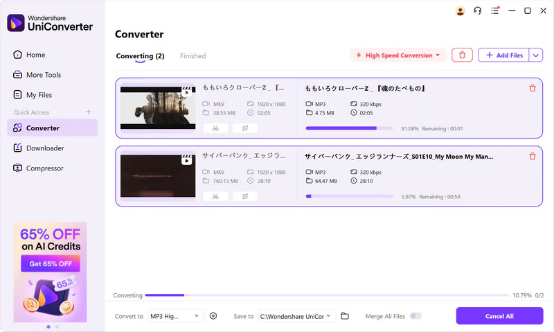 wondershare uniconverter mp3 output