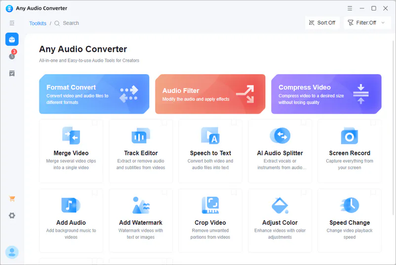 main interface of any video converter