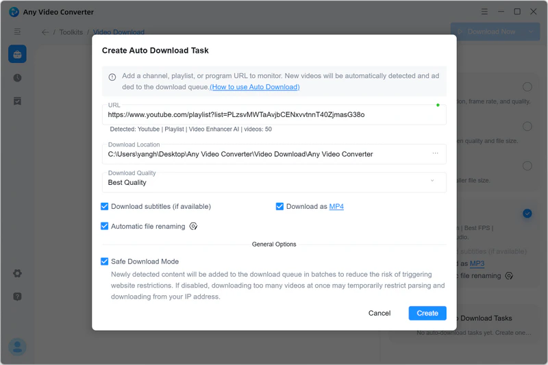 customize the auto download task