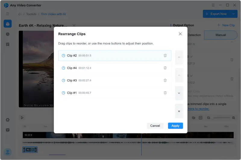 rearrange video clips before merging