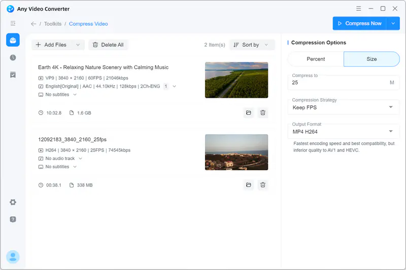 set the target size for email to compress video
